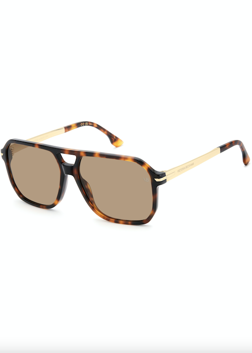 Sunglasses with tortoiseshell frame and brown lenses on a white background