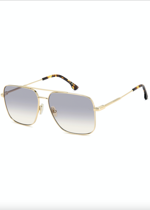 Gold-framed sunglasses with gradient lenses on a white background