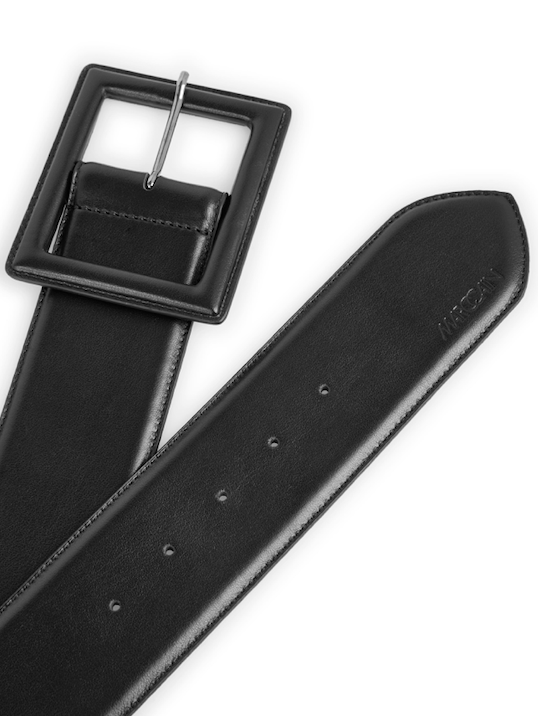 BLACK WIDE SQUARE BUCKLE LEATHER WAIST BELT