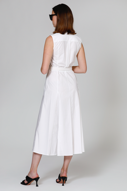 CRIDA Milano Taranto Midi Dress in Cream stretch cotton satin