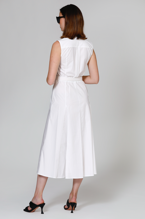 CRIDA Milano Taranto Midi Dress in Cream stretch cotton satin