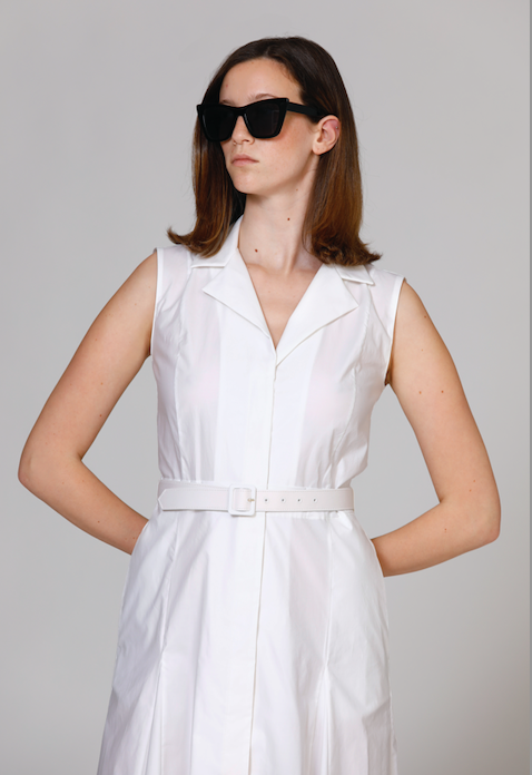 CRIDA Milano Taranto Midi Dress in Cream stretch cotton satin