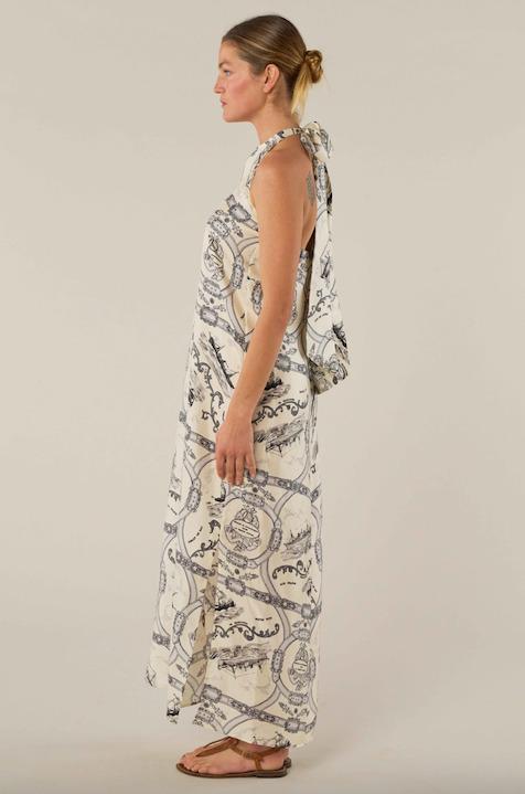 La Prestic Ouiston Marbella silk dress in grey and ecru