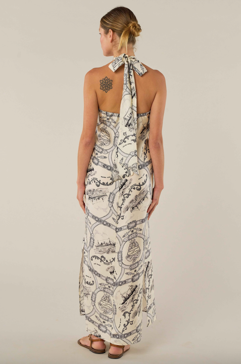 La Prestic Ouiston Marbella silk dress in grey and ecru