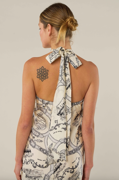 La Prestic Ouiston Marbella silk dress in grey and ecru
