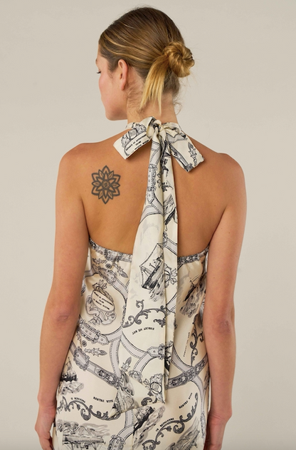 La Prestic Ouiston Marbella silk dress in grey and ecru