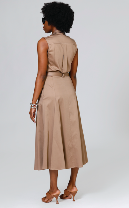 CRIDA Milano Taranto Midi Dress in Cappuccino stretch cotton satin