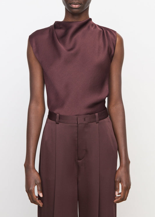 DRAPED COWL NECK BIAS SATIN TOP