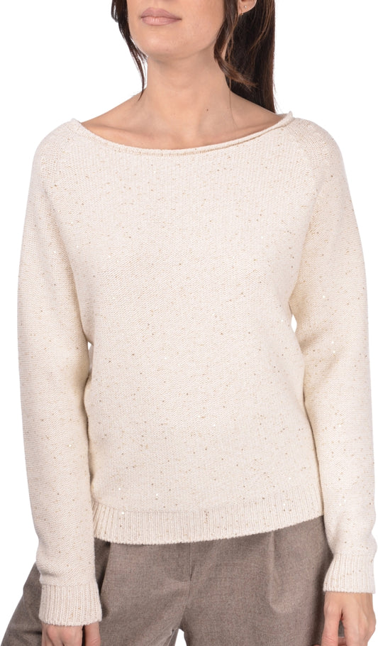 CASHMERE BOAT NECK MICRO SEQUINS