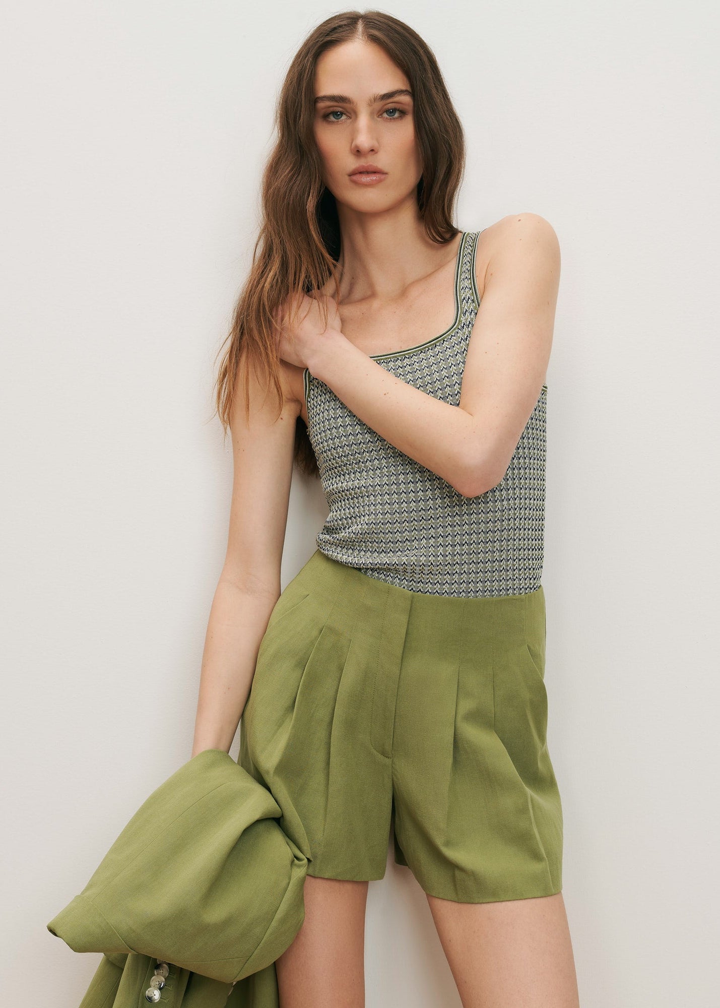 Sandra Square Neck Knit Tank in Navy/Cactus/Off White