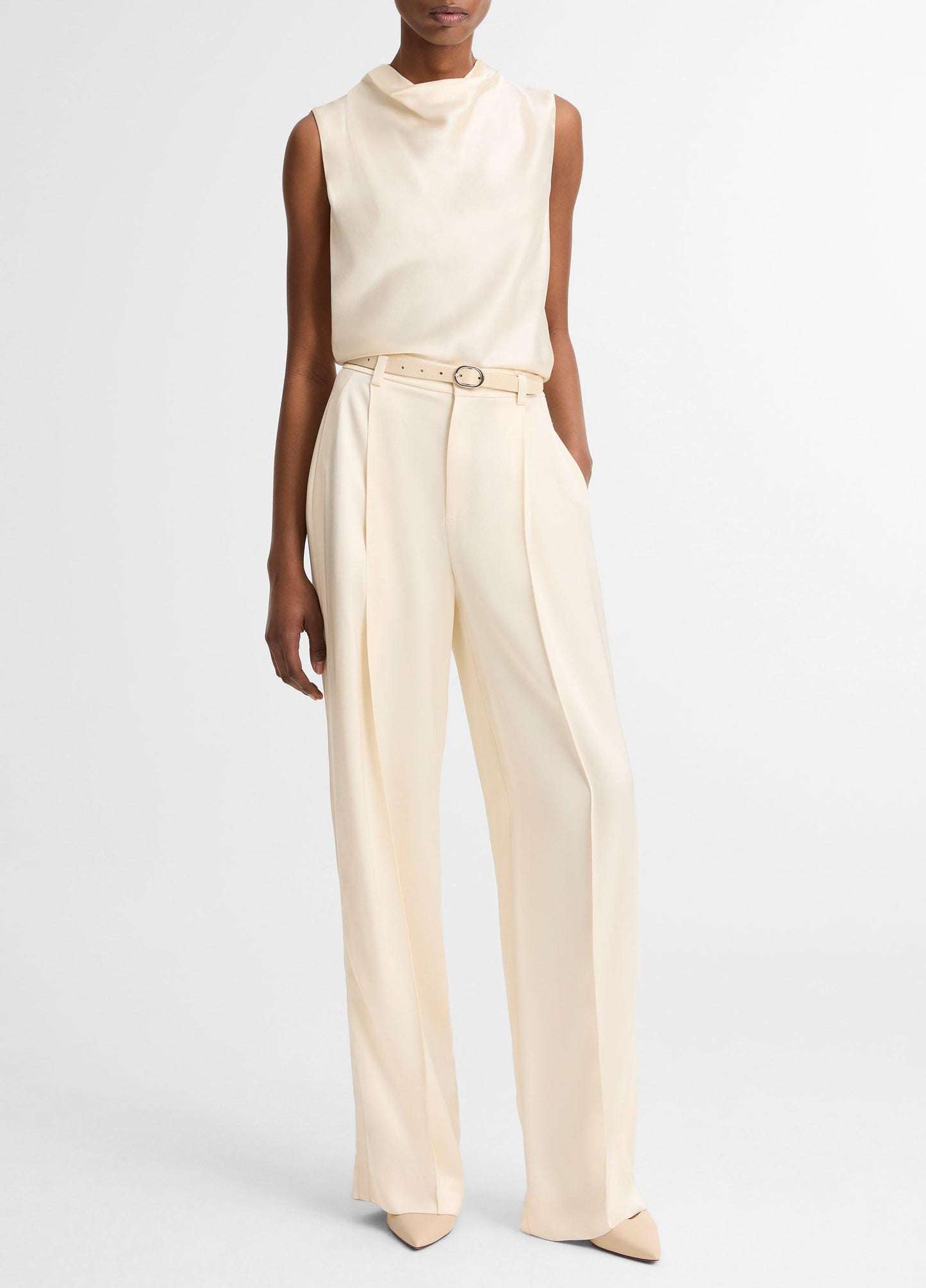 HIGH WAIST SATIN TROUSER FLAX