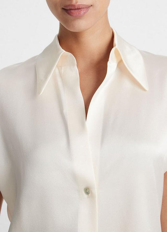 CHIFFON CAP SLEEVE RUCHED BACK BLOUSE