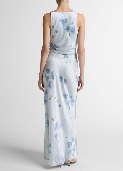 PETAL BLUR TWIST SHOULDER COWL NK DRESS SOFT GREY