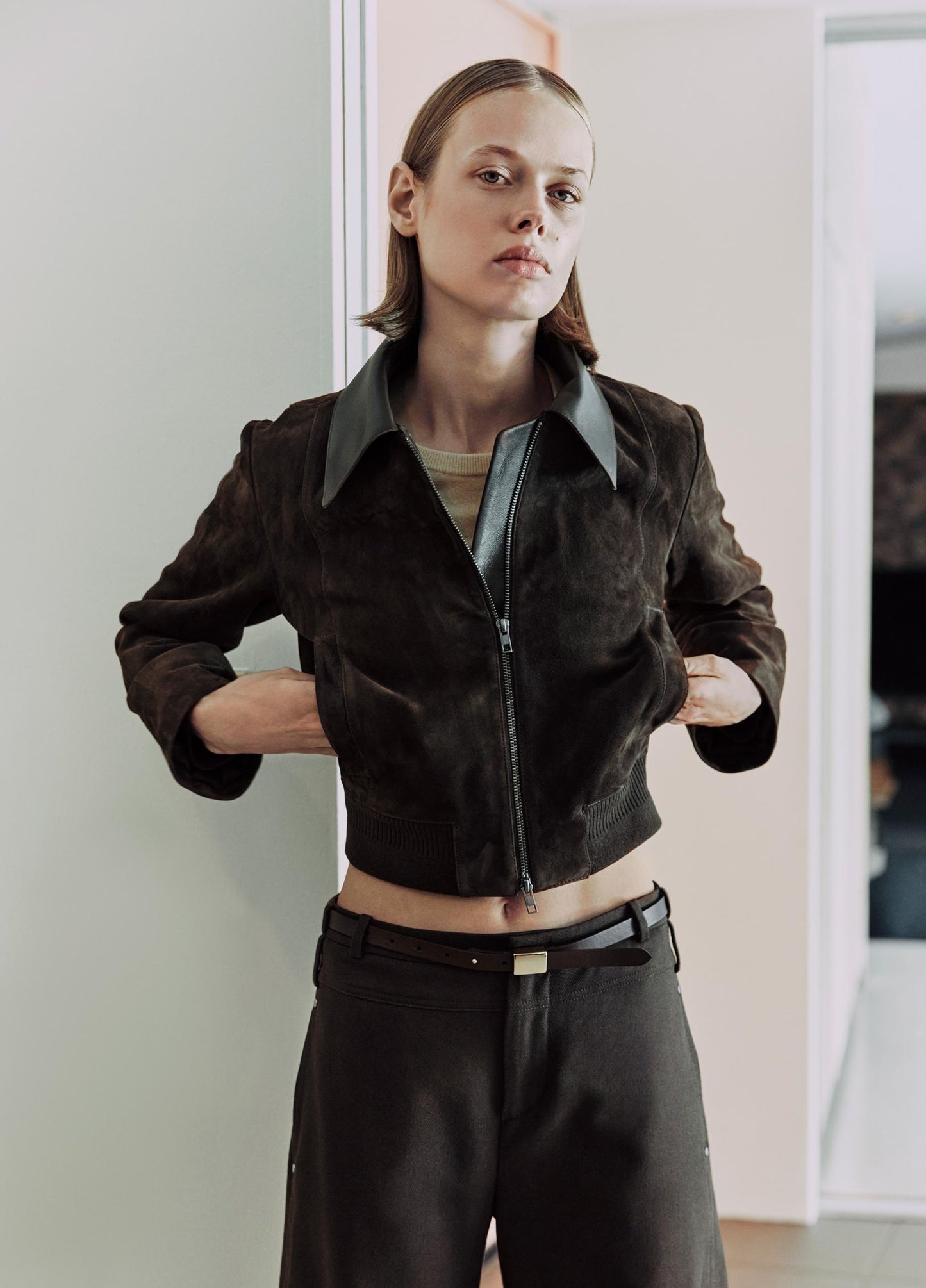 SUEDE SHRUNKEN BOMBER WILLOW
