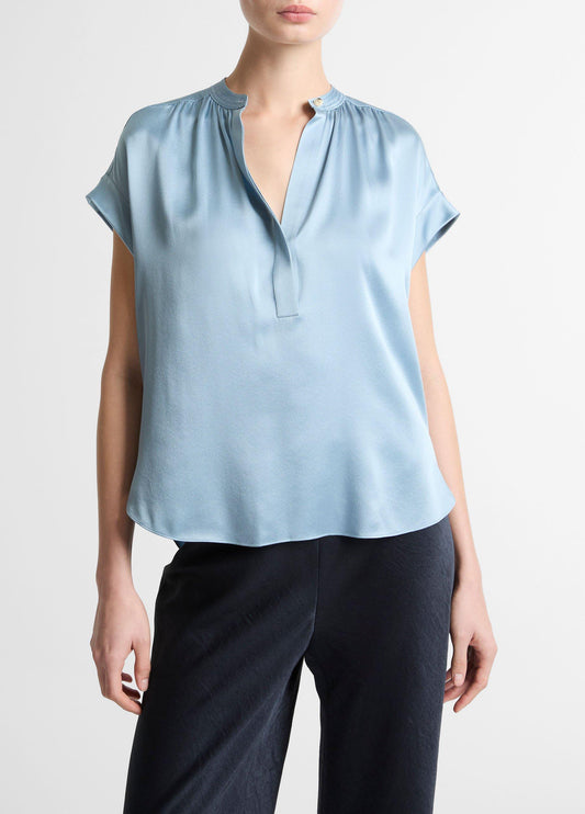 GATHERED NK CAP SLV BLOUSE DEL MAR