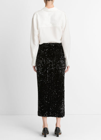 SEQUINS ON VELVET COLUMN MAXI SKIRT