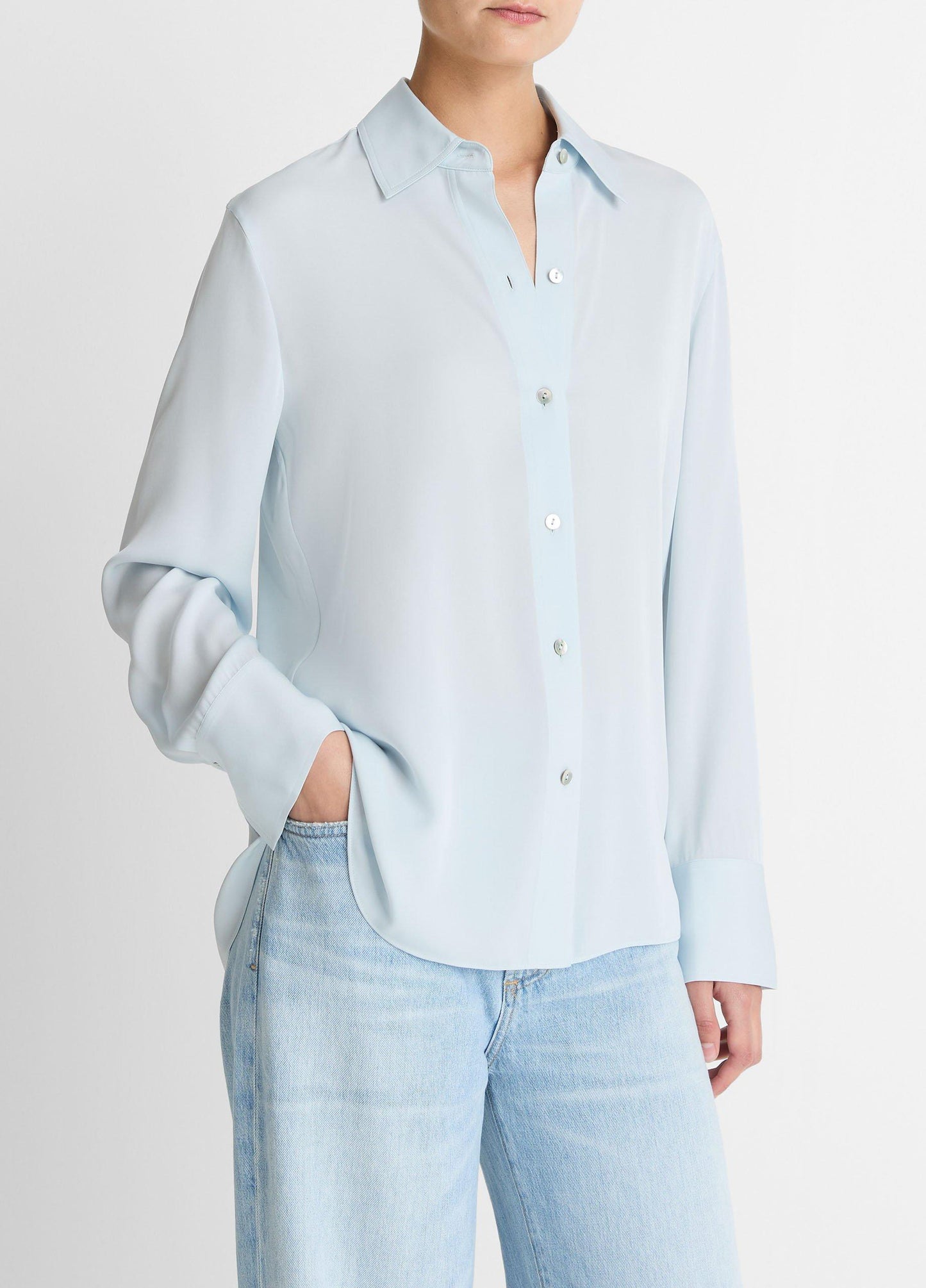 STRETCH SILK BUTTON FRONT BLOUSE