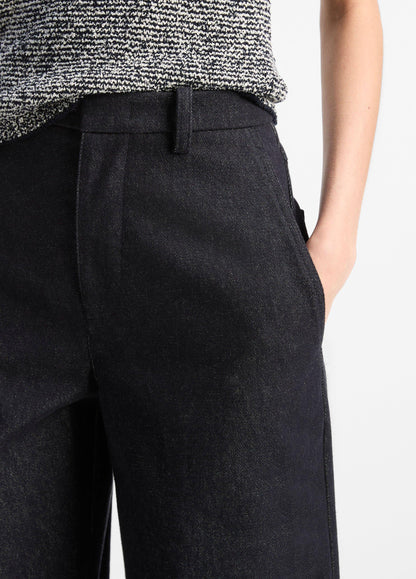 HIGH WAIST COTTON TWILL WIDE LEG