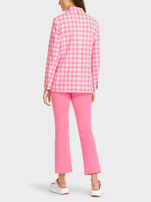 DOUBLE BREASTED BLAZER W PINK VICHY CHECK