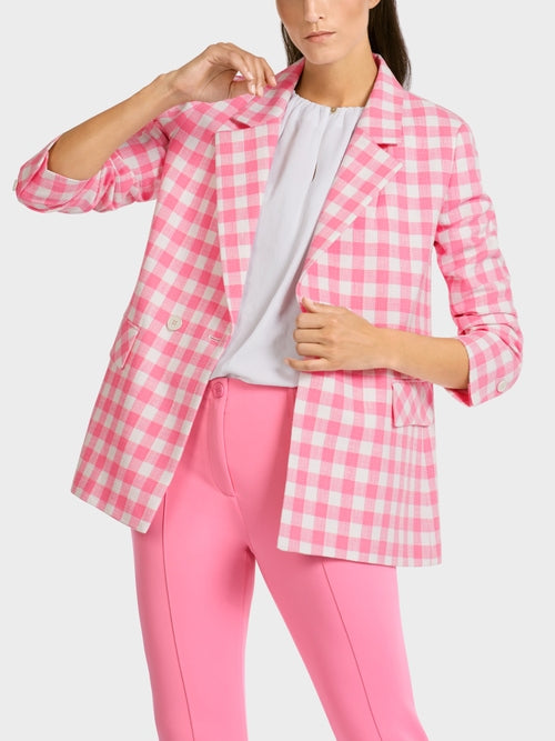 DOUBLE BREASTED BLAZER W PINK VICHY CHECK
