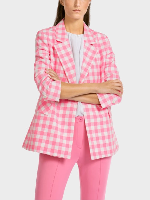 DOUBLE BREASTED BLAZER W PINK VICHY CHECK