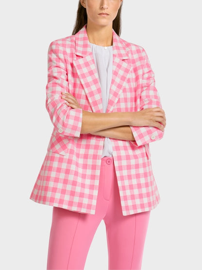 DOUBLE BREASTED BLAZER W PINK VICHY CHECK