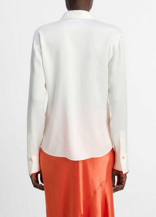 TIPPED SILK SLIM L/S BLOUSE