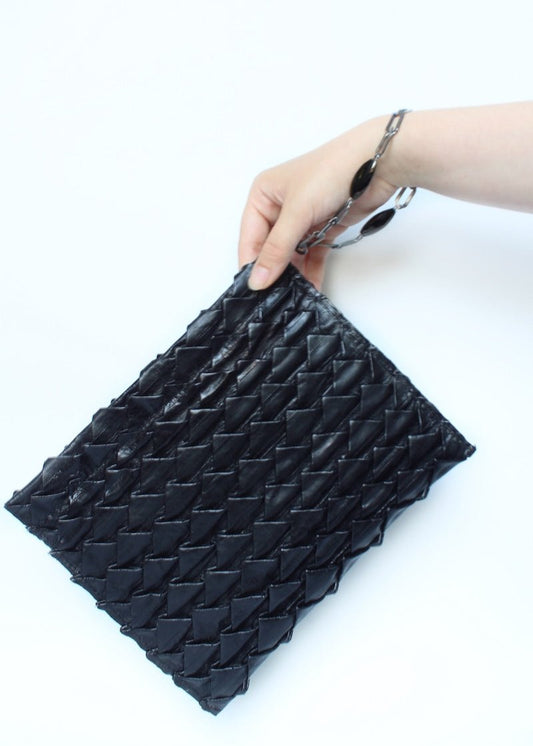 "THE CLUTCH" BLACK ORIGAMI LEATHER