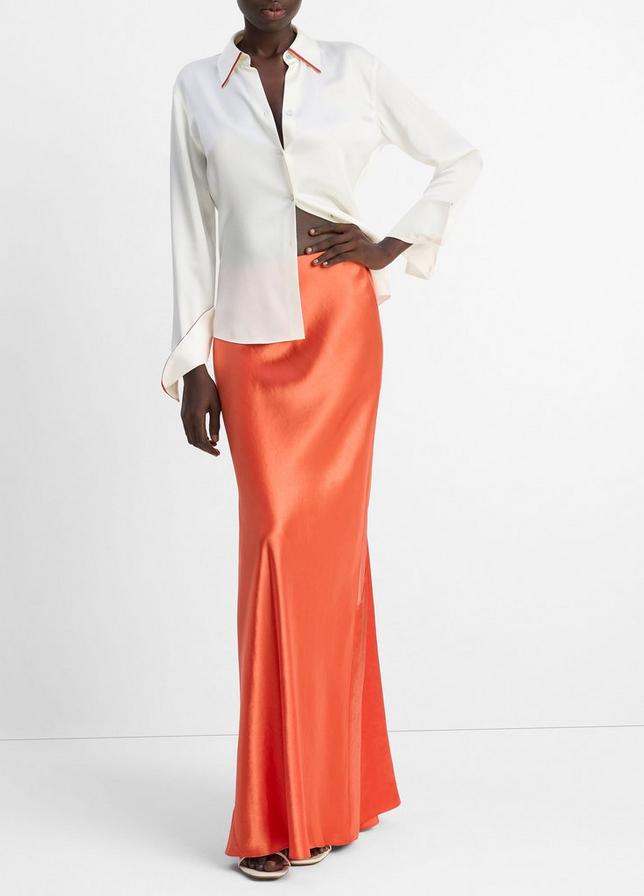 TIPPED SILK SLIM L/S BLOUSE