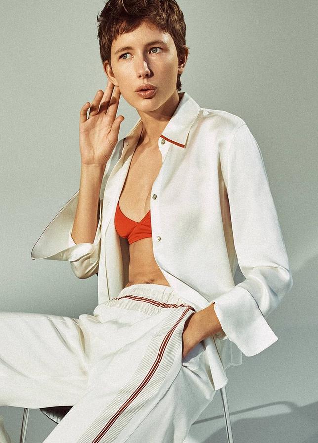 TIPPED SILK SLIM L/S BLOUSE