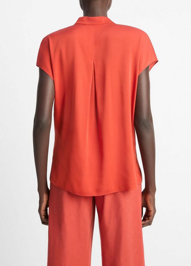 CAP SLEEVE BLOUSE W CONTRAST PLACKET