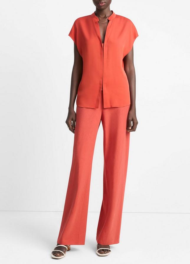 CAP SLEEVE BLOUSE W CONTRAST PLACKET