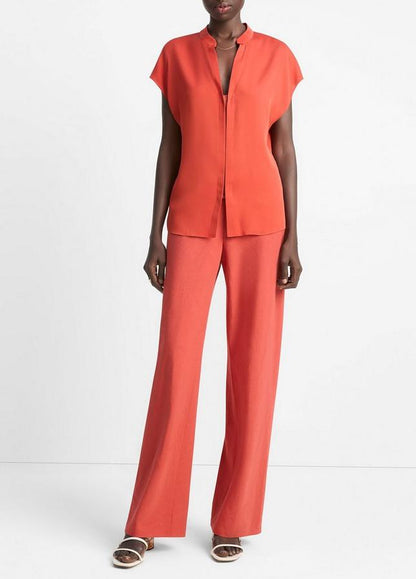 CAP SLEEVE BLOUSE W CONTRAST PLACKET