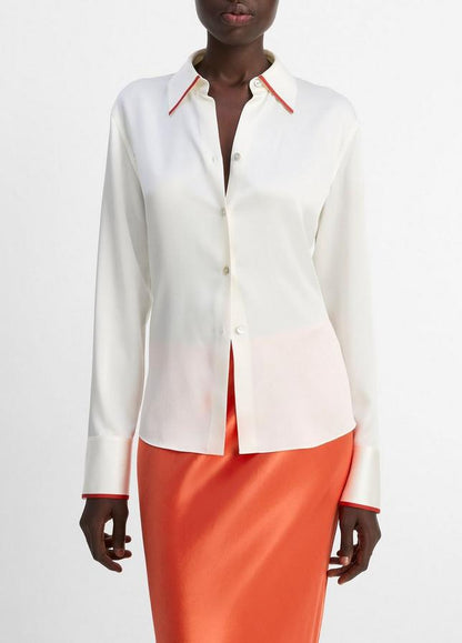 TIPPED SILK SLIM L/S BLOUSE