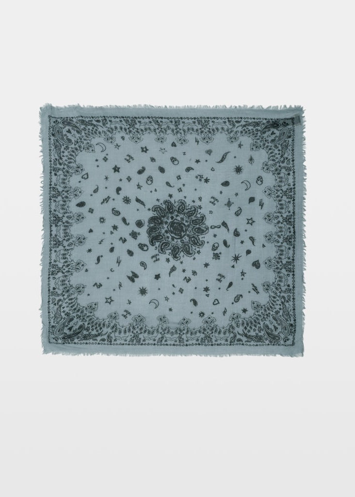 Blue bandana with a pattern on a white background