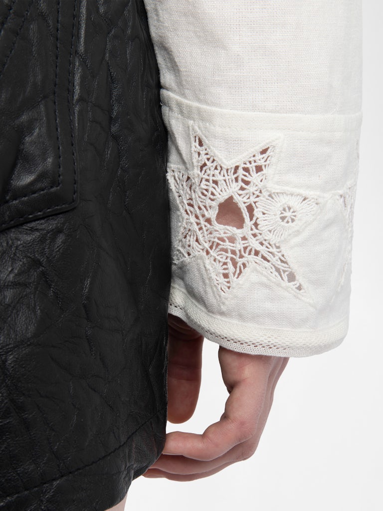 MORNING COTTON LIN BROD STAR LACE DETAIL SHIRT