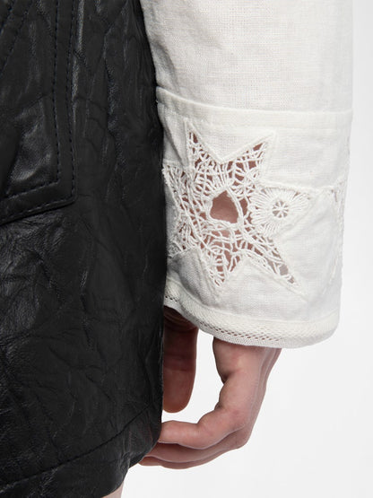 MORNING COTTON LIN BROD STAR LACE DETAIL SHIRT