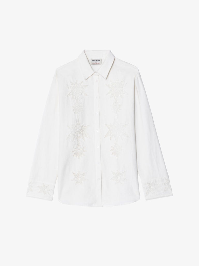 MORNING COTTON LIN BROD STAR LACE DETAIL SHIRT