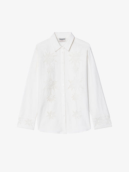MORNING COTTON LIN BROD STAR LACE DETAIL SHIRT