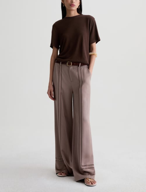CHARLI LINEN JERSEY TOP IN OAK BARREL