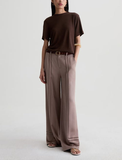 CHARLI LINEN JERSEY TOP IN OAK BARREL