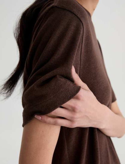 CHARLI LINEN JERSEY TOP IN OAK BARREL