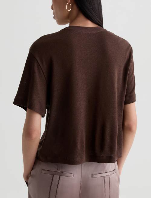 CHARLI LINEN JERSEY TOP IN OAK BARREL