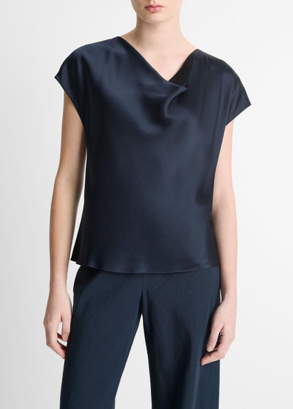 SILK COWL NECK CAP SLEEVE BLOUSE COASTAL