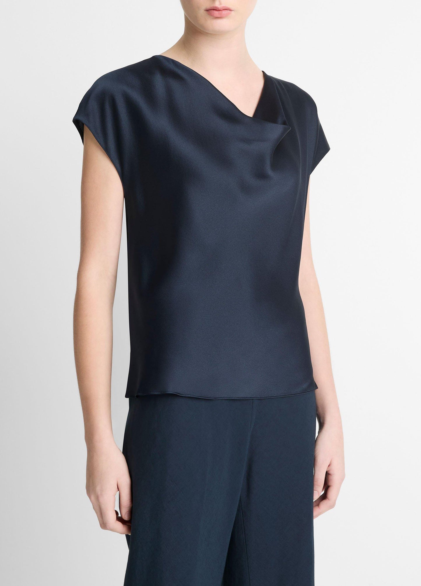 SILK COWL NECK CAP SLEEVE BLOUSE COASTAL