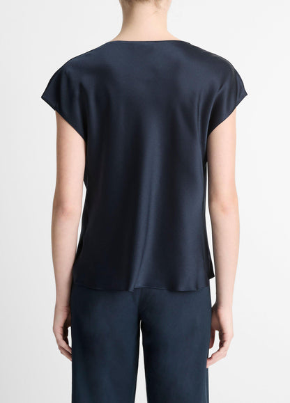 SILK COWL NECK CAP SLEEVE BLOUSE COASTAL