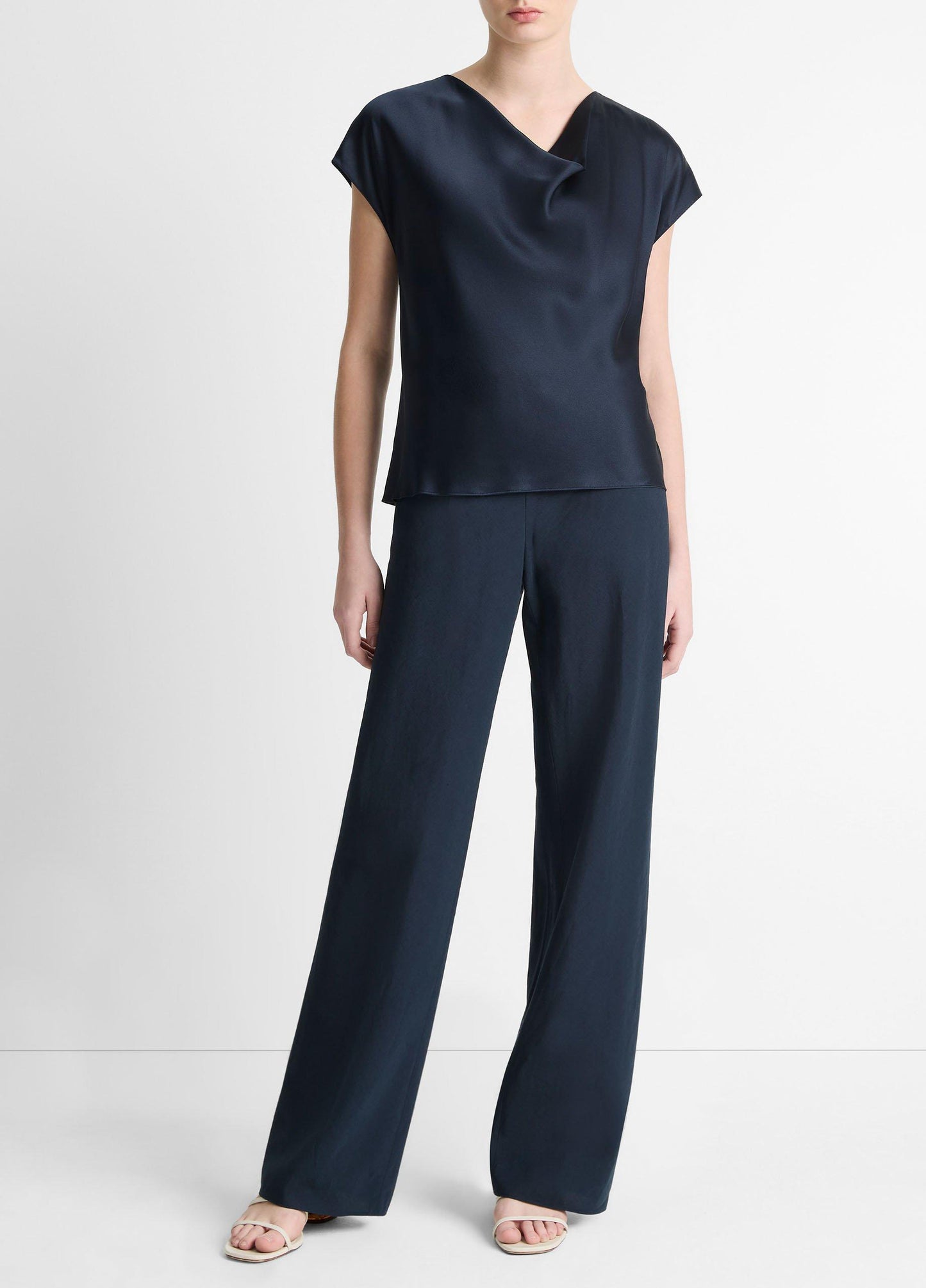 SILK COWL NECK CAP SLEEVE BLOUSE COASTAL