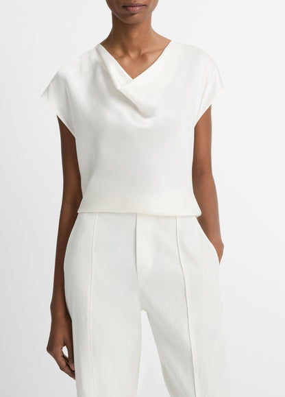 SILK COWL NECK CAP SLEEVE BLOUSE OFF WHITE