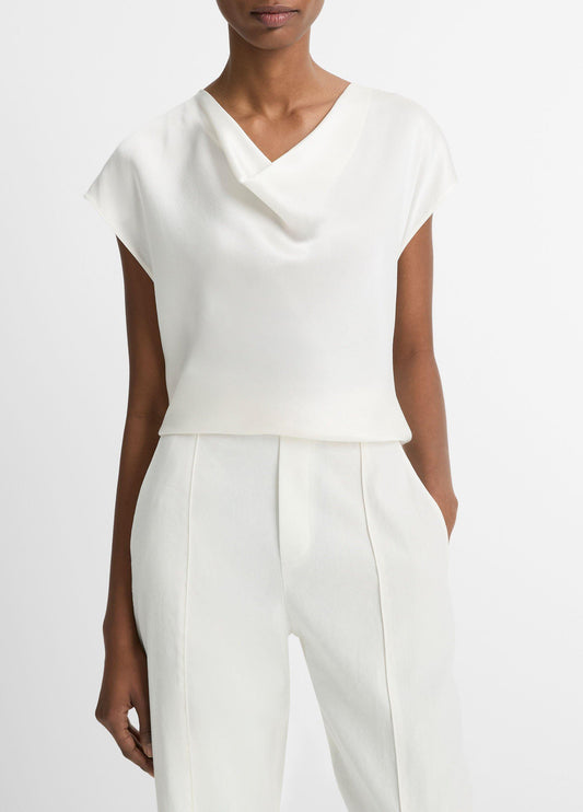 SILK COWL NECK CAP SLEEVE BLOUSE OFF WHITE