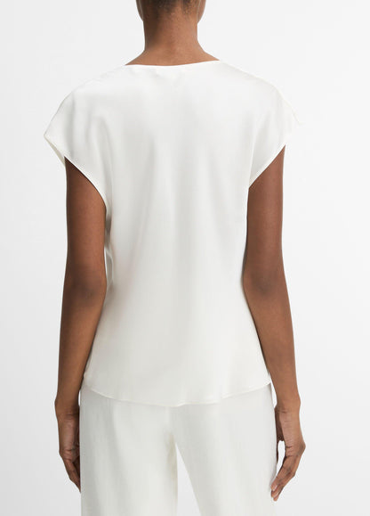 SILK COWL NECK CAP SLEEVE BLOUSE OFF WHITE